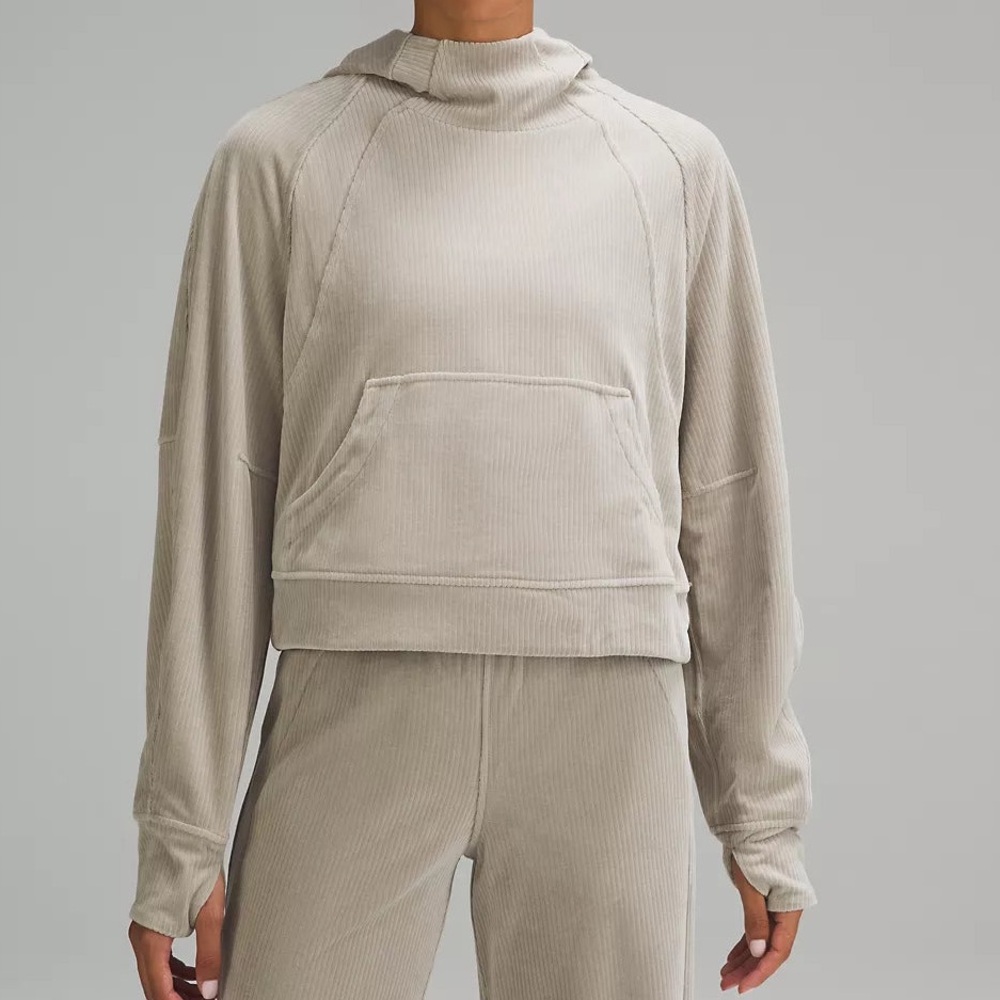 Lululemon Scuba Oversized Hoodie-Velvet Cord-Tan/Gray/Cream Color-Size XS/Small